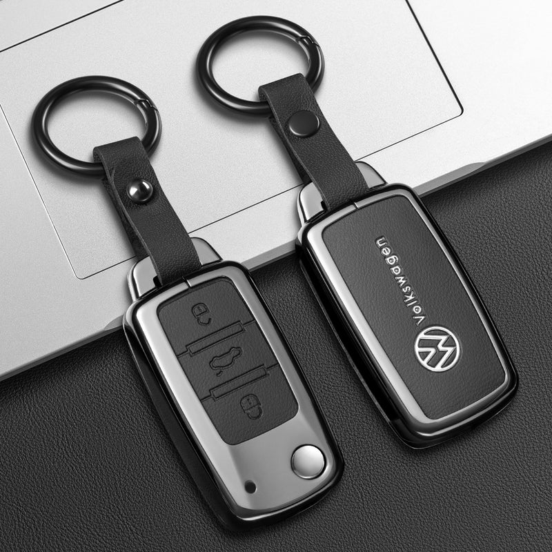 CKC-VW-A-Z-GM,Volkswagen Zinc Alloy Key Cover with Keychain | Smart Key Fob Protector | Durable Anti-Scratch Metal Case