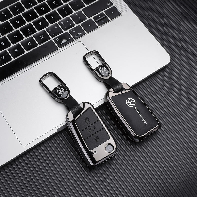 CKC-VW-B-Z-GM,Volkswagen Zinc Alloy Key Cover with Keychain | Smart Key Fob Protector | Durable Anti-Scratch Metal Case
