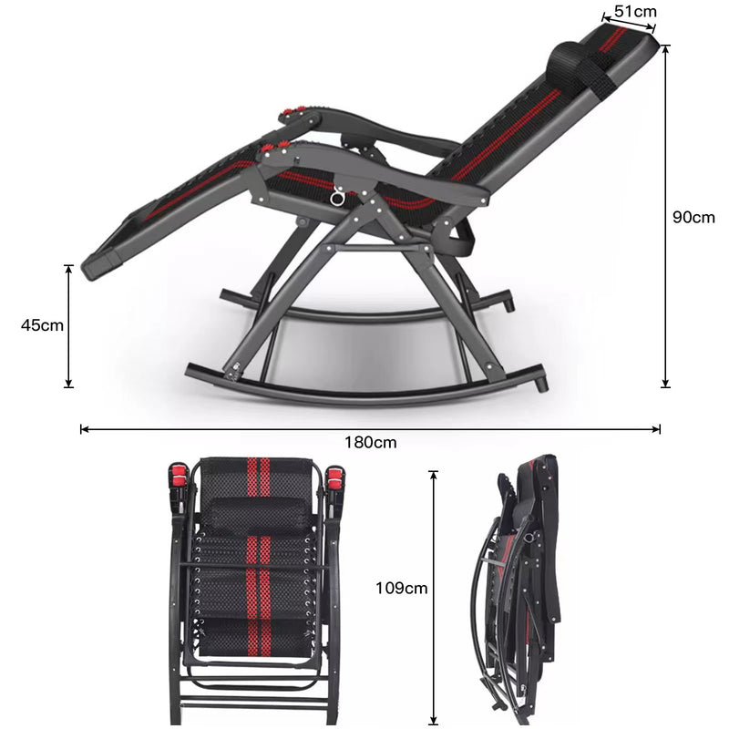 FC-007A-BK-R,  Heavy Duty Folding Rocking Chair with Massage Roller & Side Tray