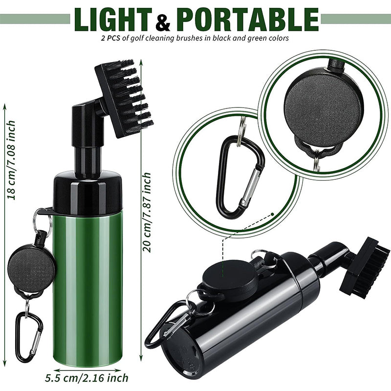 GCC-001, Golf Club Cleaner Brush with Retractable Zip-line Aluminum Carabiner and Squeeze Water Bottle, Holds 4 OZ of Water, Golf Accessories for Men & Woman, Golf Gifts for Men & Woman