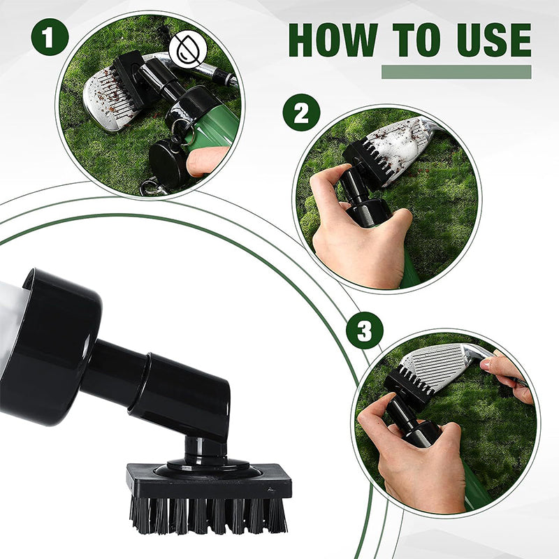GCC-001, Golf Club Cleaner Brush with Retractable Zip-line Aluminum Carabiner and Squeeze Water Bottle, Holds 4 OZ of Water, Golf Accessories for Men & Woman, Golf Gifts for Men & Woman