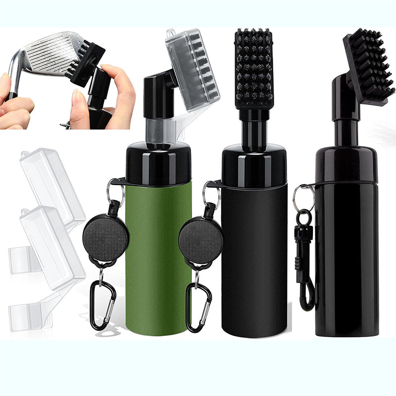 GCC-001, Golf Club Cleaner Brush with Retractable Zip-line Aluminum Carabiner and Squeeze Water Bottle, Holds 4 OZ of Water, Golf Accessories for Men & Woman, Golf Gifts for Men & Woman