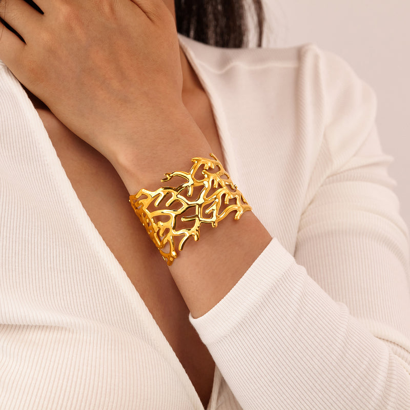 BA-GH1122, Gold Women’s Open Bangle – Stainless Steel Bracelet, Gift for Her