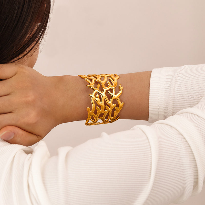 BA-GH1122, Gold Women’s Open Bangle – Stainless Steel Bracelet, Gift for Her
