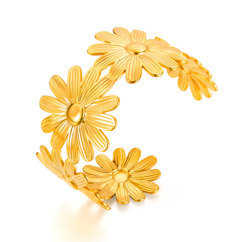 BA-GH1123, Elegant Stainless Steel Daisy Open Bangle Bracelet – Women’s Jewelry