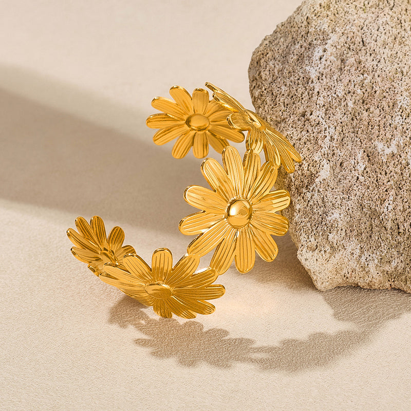 BA-GH1123, Elegant Stainless Steel Daisy Open Bangle Bracelet – Women’s Jewelry