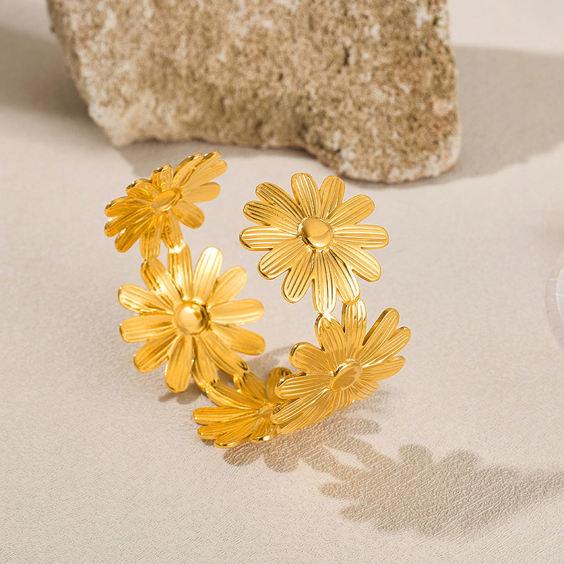 BA-GH1123, Elegant Stainless Steel Daisy Open Bangle Bracelet – Women’s Jewelry
