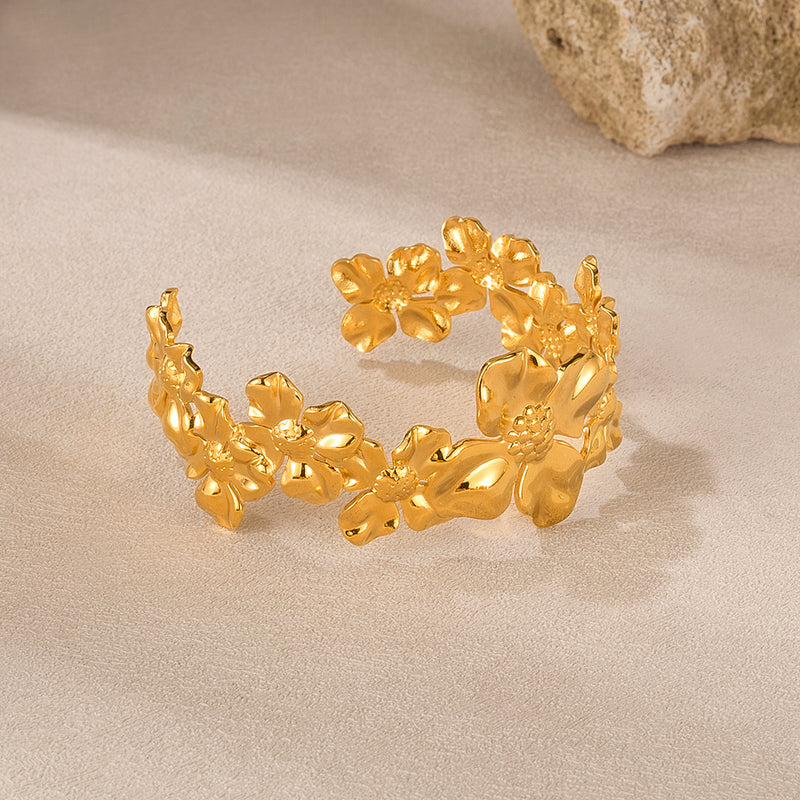 BA-GH1125, Elegant Stainless Steel Flower Open Bangle Bracelet – Women’s Jewelry