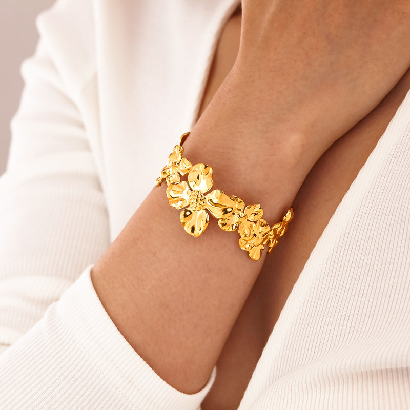 BA-GH1125, Elegant Stainless Steel Flower Open Bangle Bracelet – Women’s Jewelry