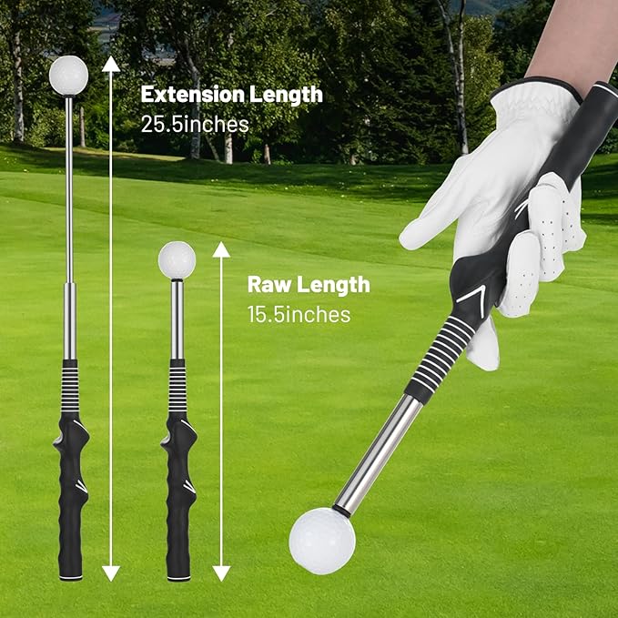 GST-003,Retractable Golf Swing Training Aid,Rhythm Click Sound Warm Up Golf Swing Trainer,Golf Grip Trainer Attachment -Strength & Tempo Training for Chipping Hitting