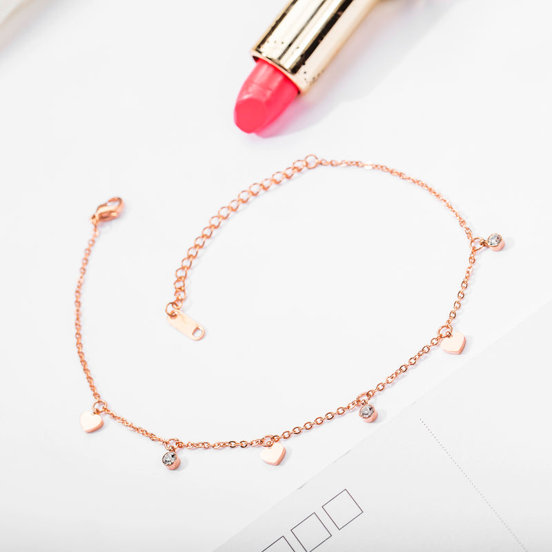 AB-GZ060,Stainless Steel Gold & Silver Anklet Bracelet– Dainty Flower & Zirconia Charm Foot Jewelry
