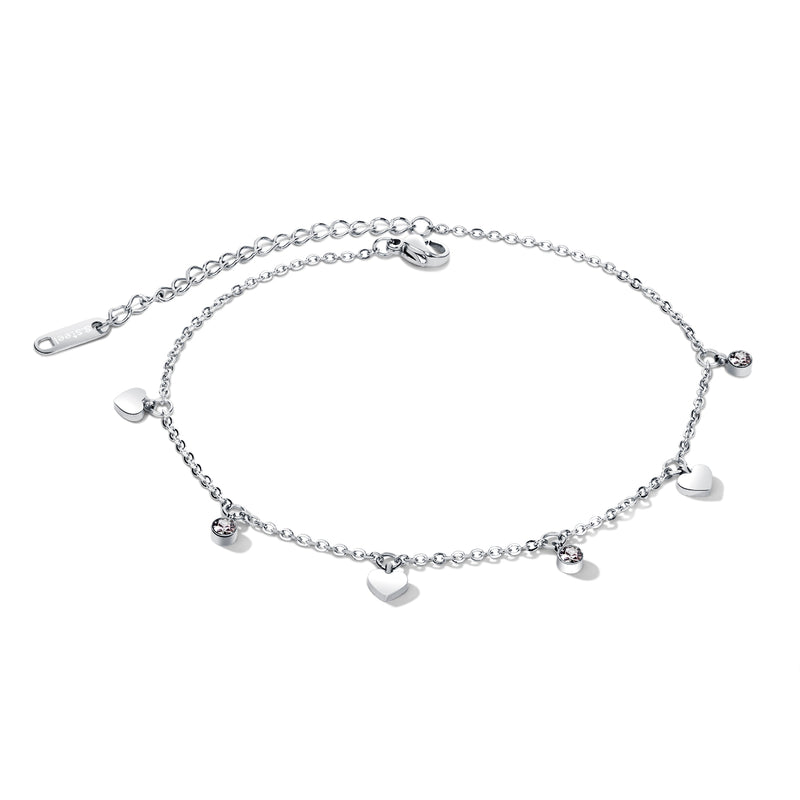 AB-GZ060,Stainless Steel Gold & Silver Anklet Bracelet– Dainty Flower & Zirconia Charm Foot Jewelry