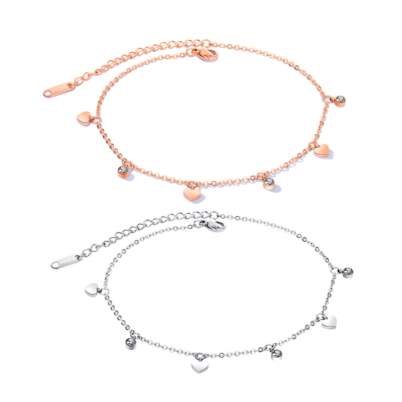 AB-GZ060,Stainless Steel Gold & Silver Anklet Bracelet– Dainty Flower & Zirconia Charm Foot Jewelry