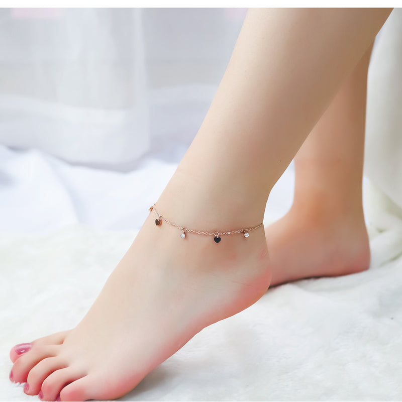AB-GZ060,Stainless Steel Gold & Silver Anklet Bracelet– Dainty Flower & Zirconia Charm Foot Jewelry