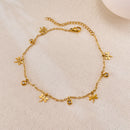 AB-GZ189,Stainless Steel Gold Anklet Bracelet– Dainty Flower & Zirconia Charm Foot Jewelry