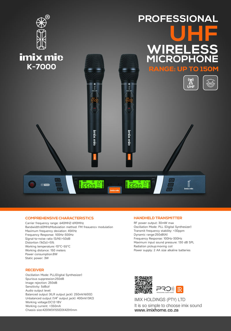K-7000,UHF Adjustable Frequency Wireless Microphone