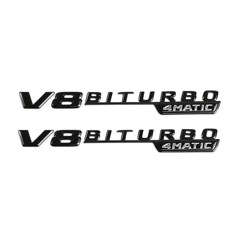 MBZ-V8-BITURBO-4MATIC, 2 PCS High Quality ABS MERCEDES-BENZ V8-BITURBO-4MATIC Letters Fender Emblem Sticker