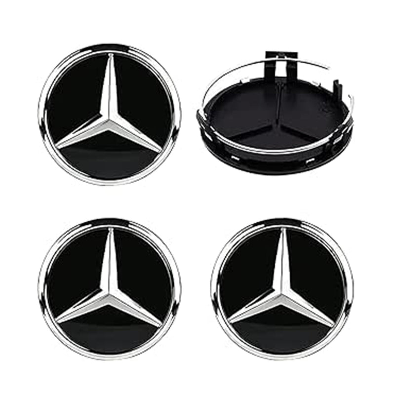 MBZ-RIMCAP-75, Pack 4 Hub Caps 75mm Blue For Mercedes Logo Emblem Center Wheel Cap