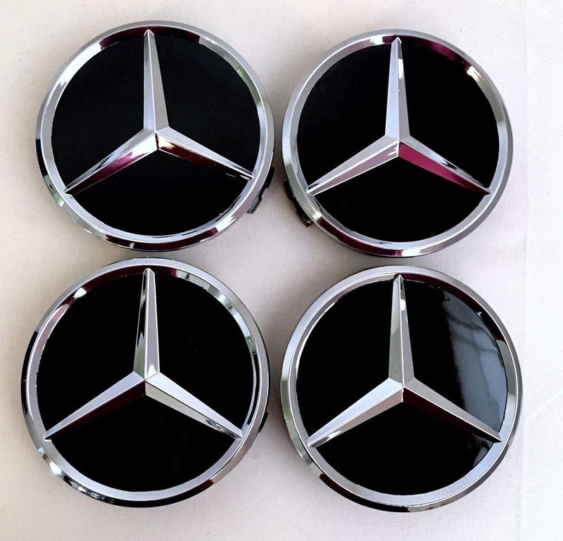 MBZ-RIMCAP-75, Pack 4 Hub Caps 75mm Blue For Mercedes Logo Emblem Center Wheel Cap