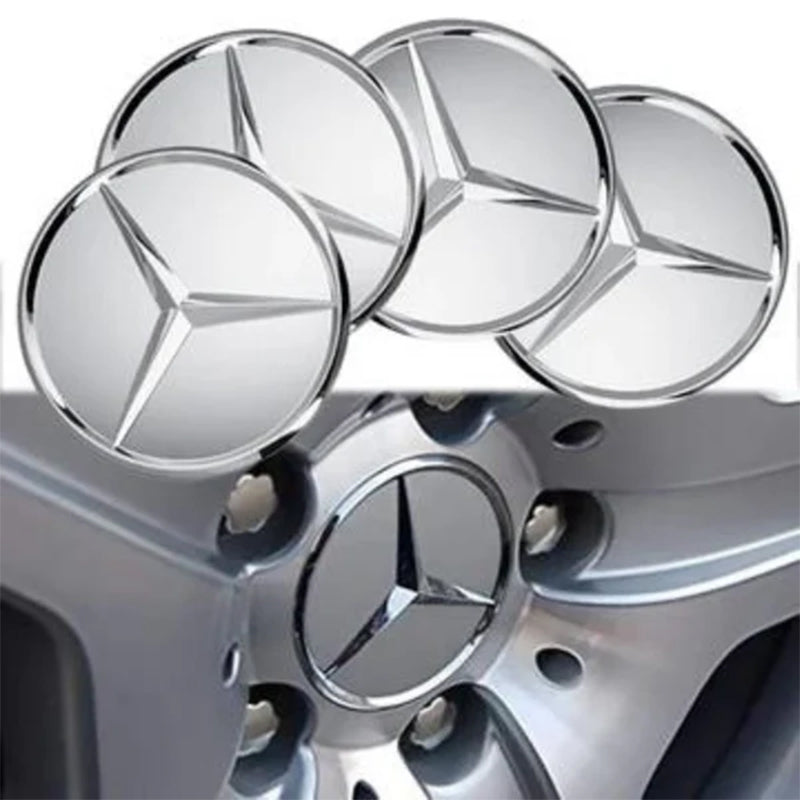 MBZ-RIMCAP-75, Pack 4 Hub Caps 75mm Blue For Mercedes Logo Emblem Center Wheel Cap