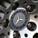 MBZ-RIMCAP-75A, Pack 4 Hub Caps 75mm Blue For Mercedes Logo Emblem Center Wheel Cap