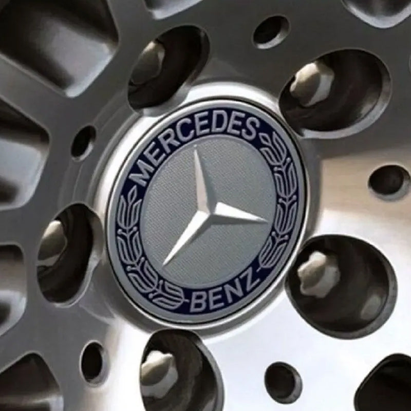 MBZ-RIMCAP-75A, Pack 4 Hub Caps 75mm Blue For Mercedes Logo Emblem Center Wheel Cap
