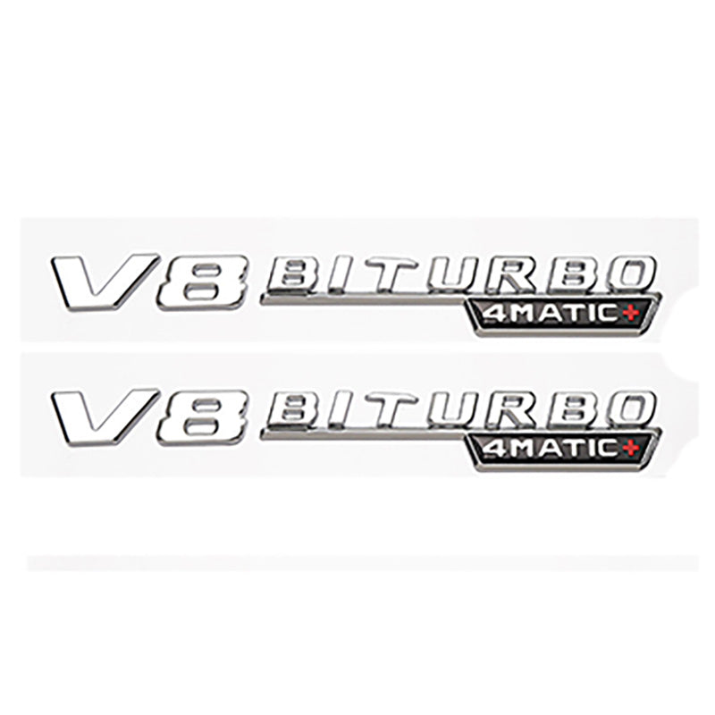 MBZ-V8-BITURBO-4MATIC+, 2 PCS High Quality ABS MERCEDES-BENZ V8-BITURBO-4MATIC+ Letters Fender Emblem Sticker