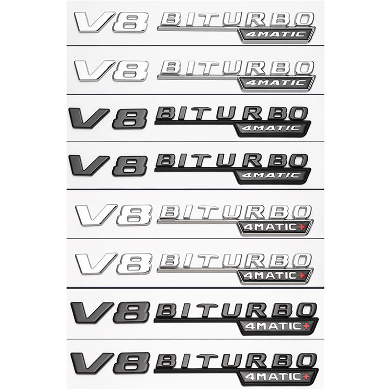 MBZ-V8-BITURBO-4MATIC+, 2 PCS High Quality ABS MERCEDES-BENZ V8-BITURBO-4MATIC+ Letters Fender Emblem Sticker