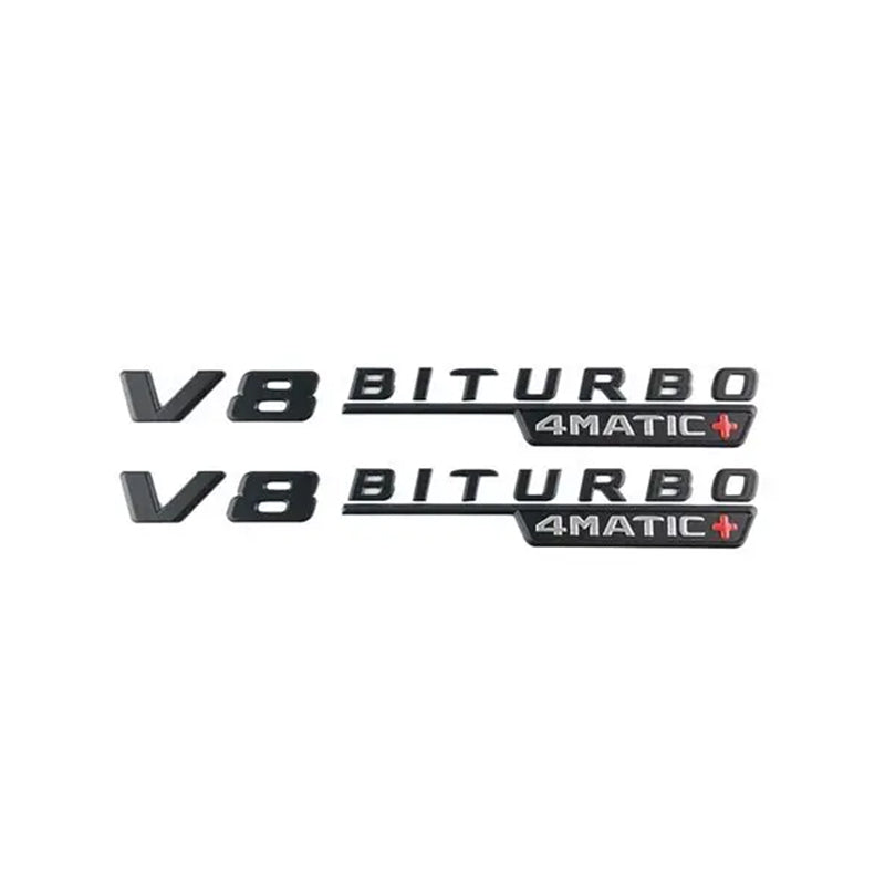 MBZ-V8-BITURBO-4MATIC+, 2 PCS High Quality ABS MERCEDES-BENZ V8-BITURBO-4MATIC+ Letters Fender Emblem Sticker