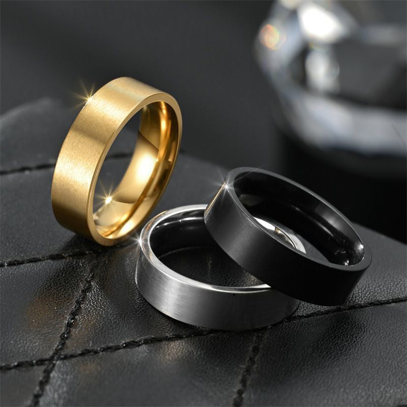 RG-A172，Classic 6mm Brushed Stainless Steel Ring for Couples – Silver / Black / Gold (Size 5–13)