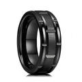 RG-XG348，Men's 8mm Wide Black Titanium Steel Ring – Geometric Groove Design