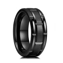RG-XG348，Men's 8mm Wide Black Titanium Steel Ring – Geometric Groove Design