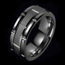 RG-XG348，Men's 8mm Wide Black Titanium Steel Ring – Geometric Groove Design
