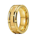 RG-XG348，Men's 8mm Wide Black Titanium Steel Ring – Geometric Groove Design