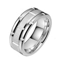 RG-XG348，Men's 8mm Wide Black Titanium Steel Ring – Geometric Groove Design