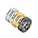 RG-XG348，Men's 8mm Wide Black Titanium Steel Ring – Geometric Groove Design