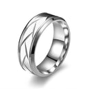 RG-XG442，Men's 8mm Wide Black Titanium Steel Ring – Geometric Groove Design