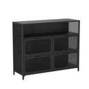 STF-KS-060-970-1200-400, imix Home SA-Designed 4-Tier Matte Black Steel Cabinet - Mesh Doors