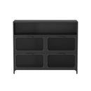STF-KS-060-970-1200-400, imix Home SA-Designed 4-Tier Matte Black Steel Cabinet - Mesh Doors