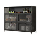 STF-KS-060-970-1200-400, imix Home SA-Designed 4-Tier Matte Black Steel Cabinet - Mesh Doors