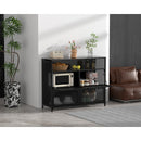 STF-KS-060-970-1200-400, imix Home SA-Designed 4-Tier Matte Black Steel Cabinet - Mesh Doors