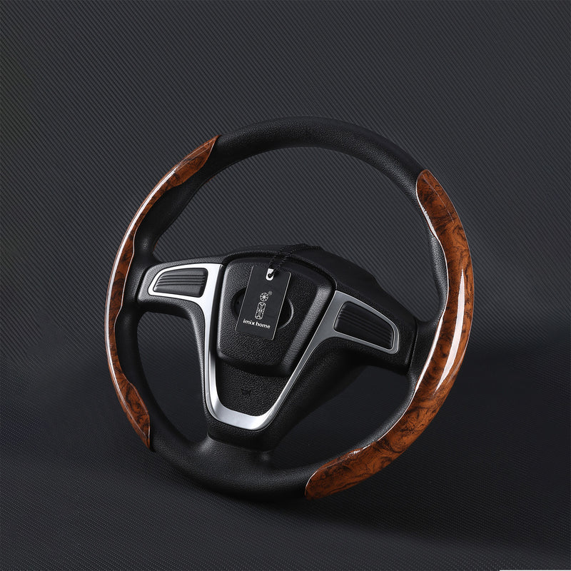 SWC-001B, imix home-2 PCS Universal Luxury Wood Grain Steering Wheel Cover,Car Accessories - Brown   – Sporty & Durable Design