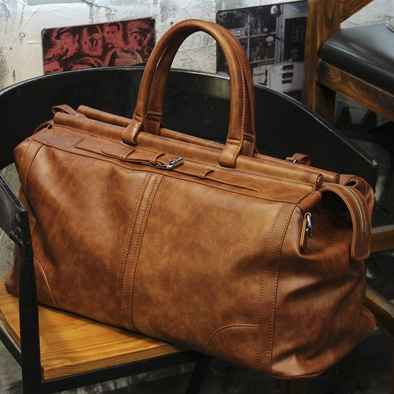 TRB-A1162, PU Leather Vintage Style Large Capacity Travel & Gym Bag with Top Handle
