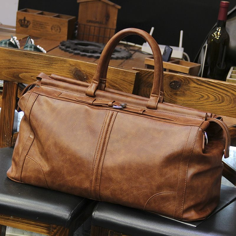 TRB-A1162, PU Leather Vintage Style Large Capacity Travel & Gym Bag with Top Handle