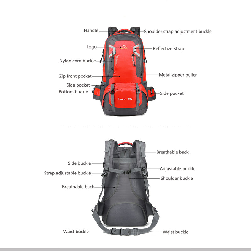 BP-801-60L, Waterproof Lightweight Travel Hiking Backpack-60L