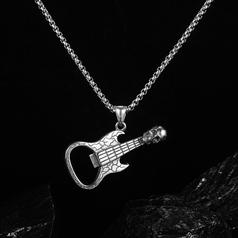 NL-GX1817, Stainless Steel Guitar & Skull Necklace