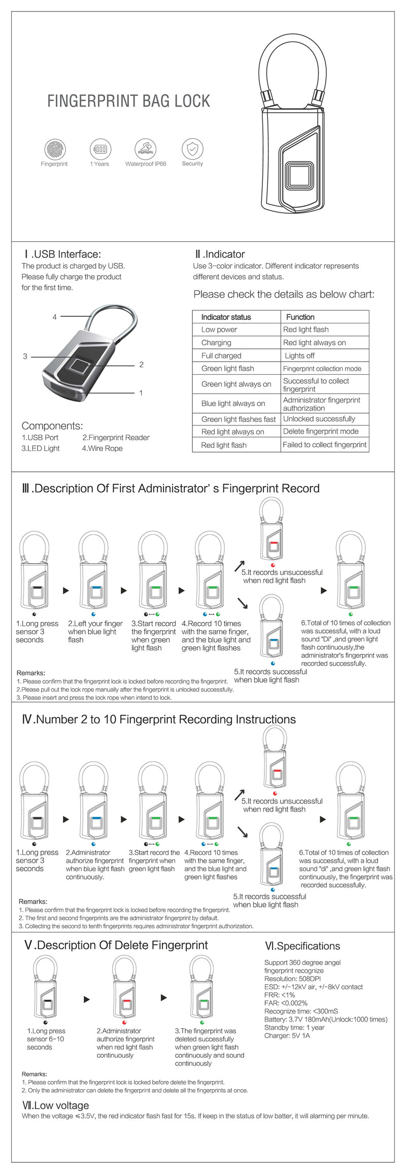 Smart Fingerprint/Biometric Padlock - L1