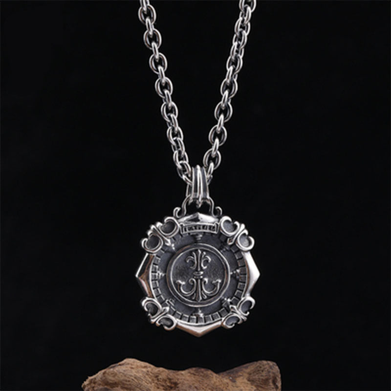 NL-DZ013, Stainless Steel & Copper Compass Necklace