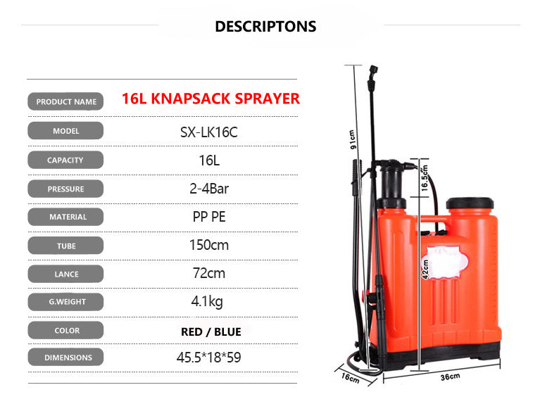 Sprayer - SX-LK16C, KNAPSACK MANUAL SPRAYER